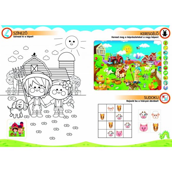 Játékos farm - Játékos foglalkoztató gyerekeknek   ,   több mint 100 db matrica   +   társasjáték