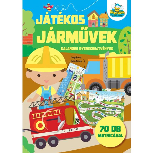 Játékos járművek - Kalandos gyerekrejtvények 70 db matricával  /Szállítási sérült/