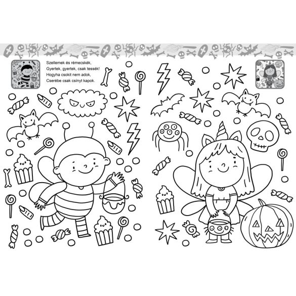 Vidám halloween versikés kifestő több mint  60 matricával