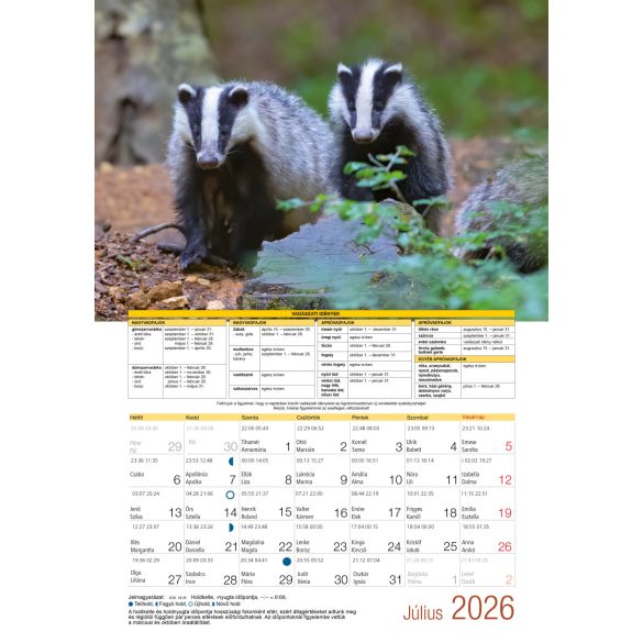 2026 Naptár: Vadászat