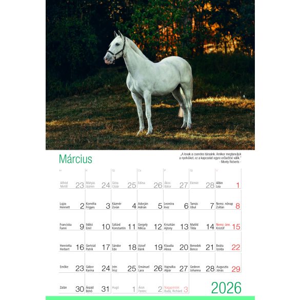 2026 Naptár: Lovak