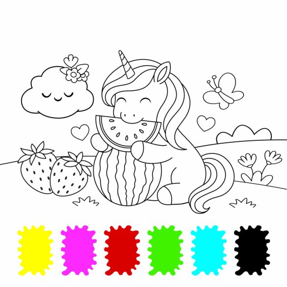 Vidám unikornis - 6 színű festékpalettával minden oldalon - ajándék ecsettel