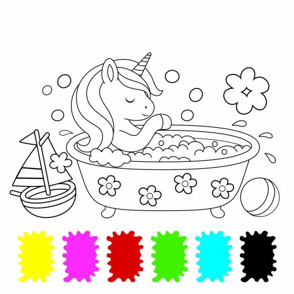 Vidám unikornis - 6 színű festékpalettával minden oldalon - ajándék ecsettel