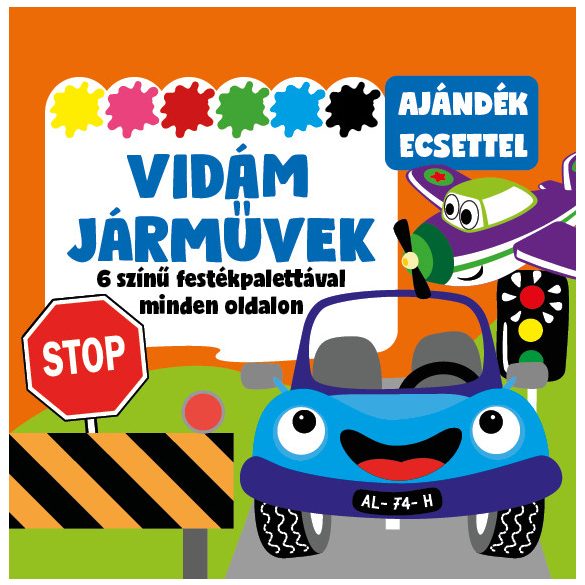 Vidám járművek - 6 színű festékpalettával minden oldalon - ajándék ecsettel
