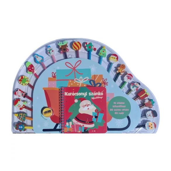 Karácsonyi szánkó kifestőkönyv ceruzákkal 