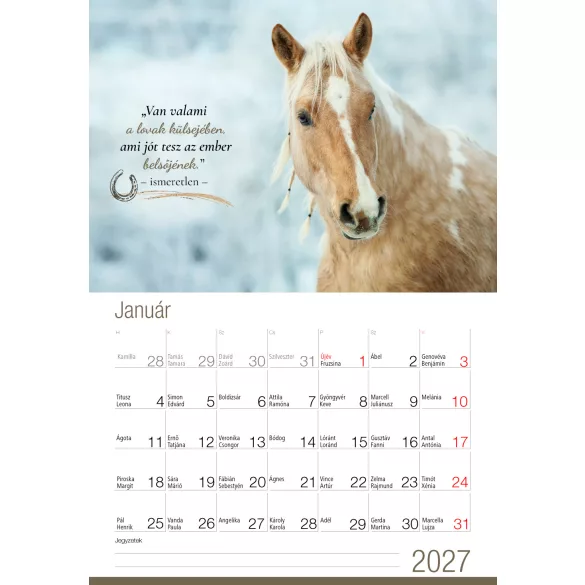 2027 Naptár: Lovak idézetekkel 