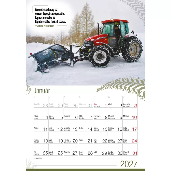 2027 Naptár: Traktor idézetekkel 