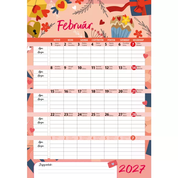 2027 Naptár: Családi tervező naptár