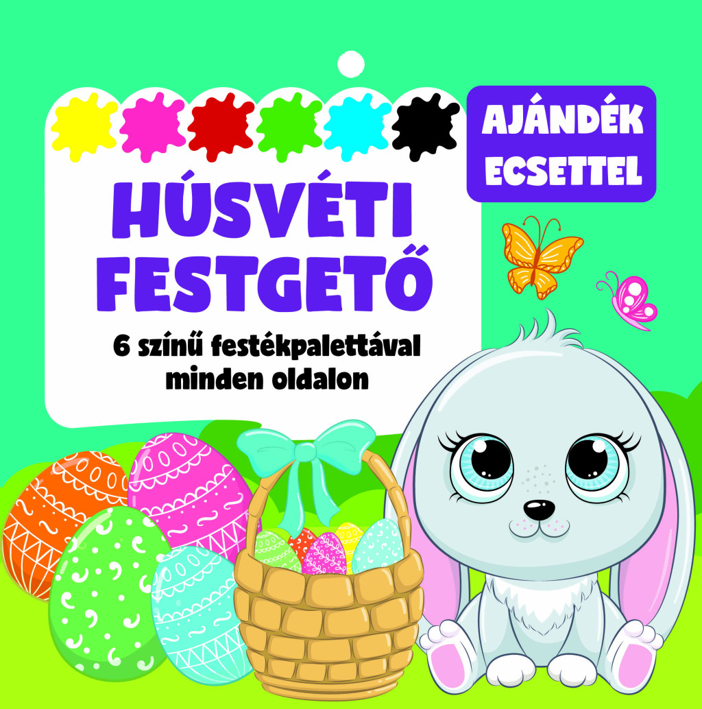 Húsvéti festegető -6 színű festékpalettával minden oldalon - ajándék ecsettel /új akciós termékkép 1