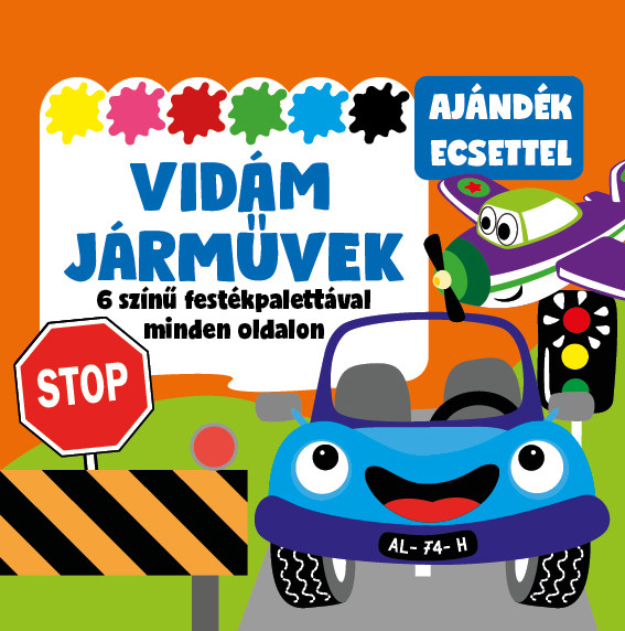 Vidám járművek - 6 színű festékpalettával minden oldalon - ajándék ecsettel akciós termékkép 1
