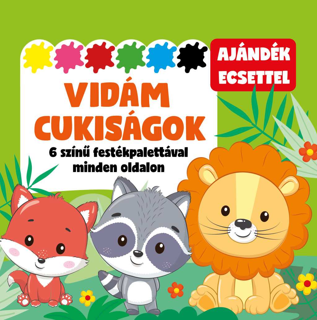 Vidám cukiságok - 6 színű festékpalettával minden oldalon - ajándék ecsettel akciós termékkép 1